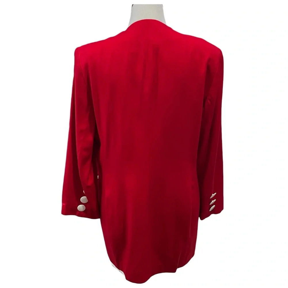 Vintage Christian Dior 70s Red White Trim Silk Blazer Jacket Skirt Suit Set 12